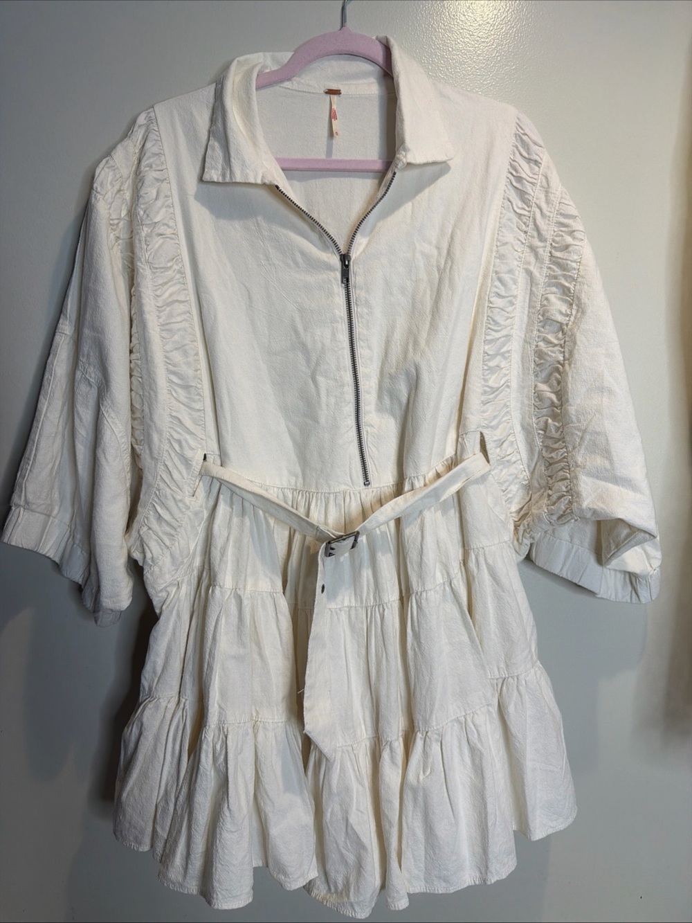 Free People Hampton Belted Waist Tiered Poplin Mini Dress M - Picture 5 of 7